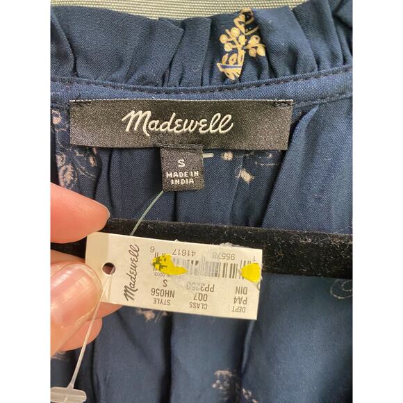 Madewell Challis Midi Dress Women's Small Navy Floral V-Neck Ruffle Flowy B95 - Picture 5 of 8